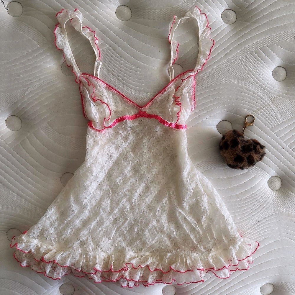 Victoria's Secret Babydoll Small Sheer White Floral Lace Coquette Ruffle - Picture 5 of 5